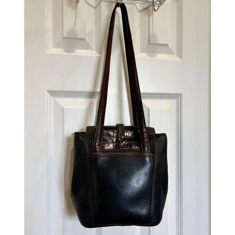 BRIGHTON 🎉2X HP🎉 Vintage Brown & Black Bucket Shoulder Bag/Croc-Embossed Detail